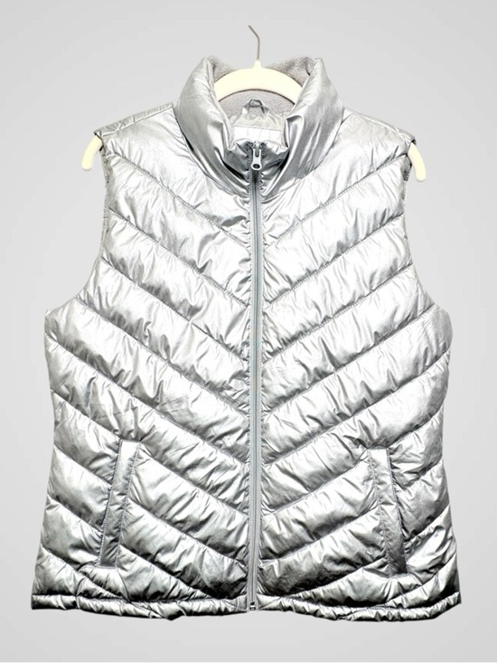 GAP Jackets & Blazers - Gap Y2K Metallic Silver Puffer Vest Large Liquid Metal Space Age Shiny Quilted L